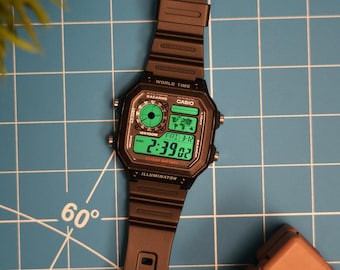 Radar - Casio Royale (AE1200) Reloj digital personalizado con hora mundial, nuevo, JellyLab Watches