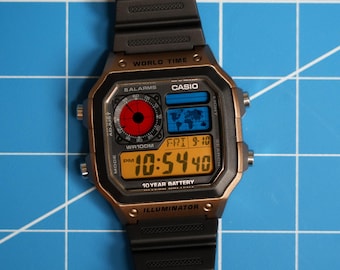 Stained Glass V1 - Casio Royale (AE1200) Custom Digital World Time Watch Mod, Brand New, JellyLab Watches