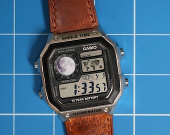 Moonphase - Casio Royale (AE1200) Custom Digital World Time Watch Mod, Brand New, JellyLab Watches
