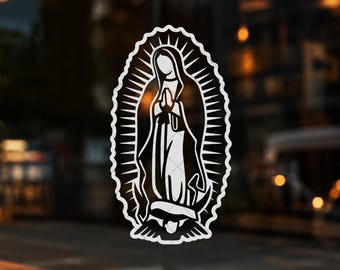 Bildekal med Jungfrun av Guadalupe, katolsk bilruteklistermärke, religiös fordonsdekal, liten vinylbilklistermärke