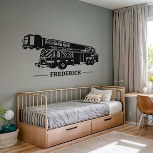 Personalized Fire Truck Wall Decal – Custom Name Firefighter Sticker for Boys Room – Fire Engine Nursery Decor – Kids Wall Art