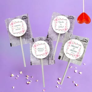 Lecca lecca personalizzati per bomboniere di nozze, Nikkah, cerimonia Roka / Bomboniere con lecca lecca a forma di cuore personalizzate, regali, decorazioni da tavola per gli ospiti - Anand Events
