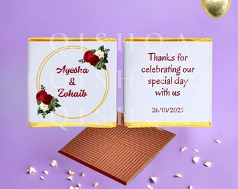 Gold Red Nikkah Favours | Personalised Chocolate Favours | Wedding Favours | Anniversary Gifts | Party Favours | Wedding Chocolates