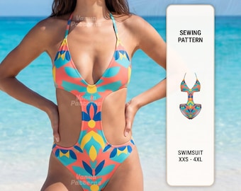 Cartamodello per costume da bagno: Bikini, costume da bagno, taglie dalla XXS alla XXXL (PDF digitale)