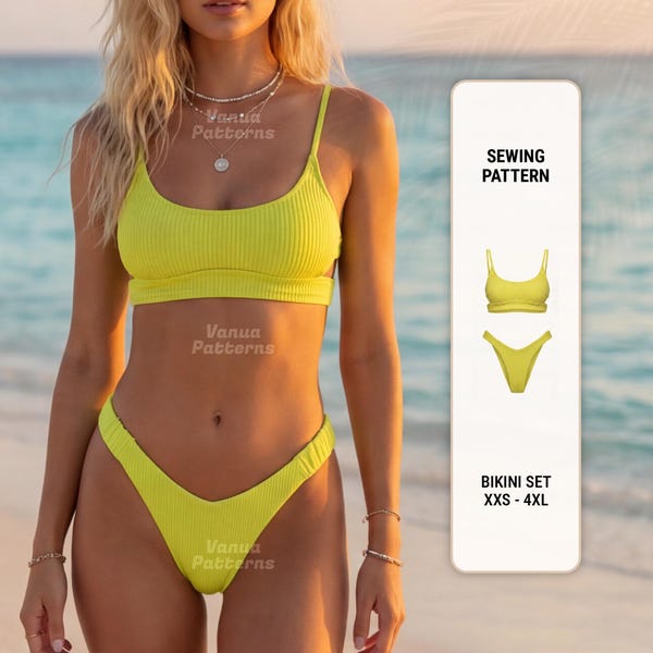 Patroon bikiniset: bikini, badkleding, XXS tot XXXL (digitale pdf)
