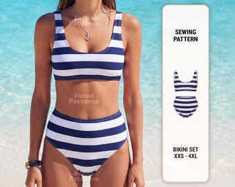 Modello bikini: bikini, costume da bagno, dalla XXS alla XXXL (PDF digitale)