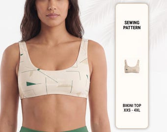 Modello per top bikini: bikini, costumi da bagno, dalla XXS alla XXXL (PDF digitale)