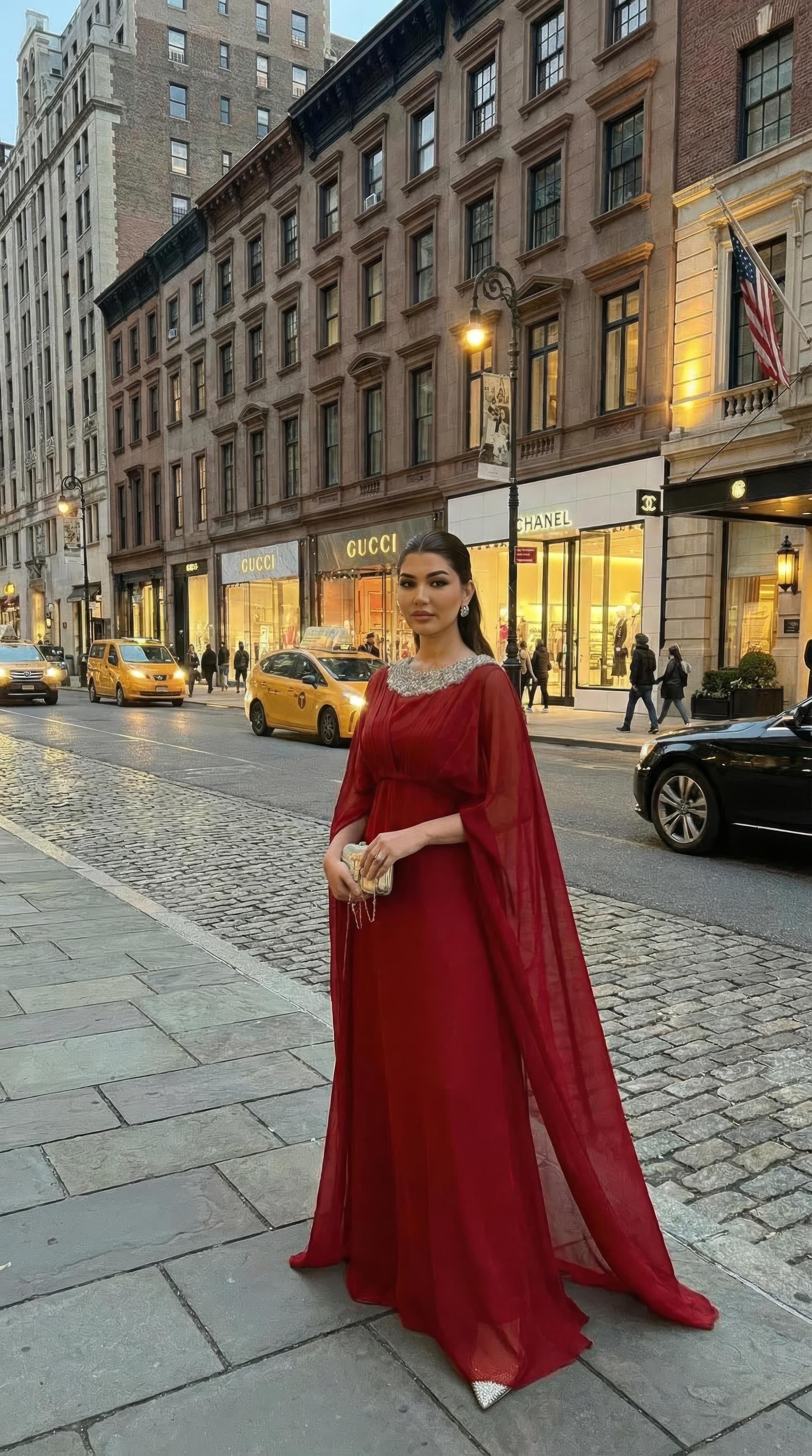 red dress with cape sleeves 21Six RED ESTHER SILK CAPE MAXI DRESS