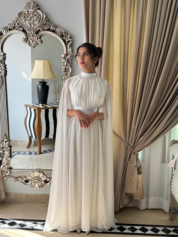 white christmas dresses Beautiful White Chiffon Long Prom Dress , Elegant Evening Dress – Cutedressy main image 0
