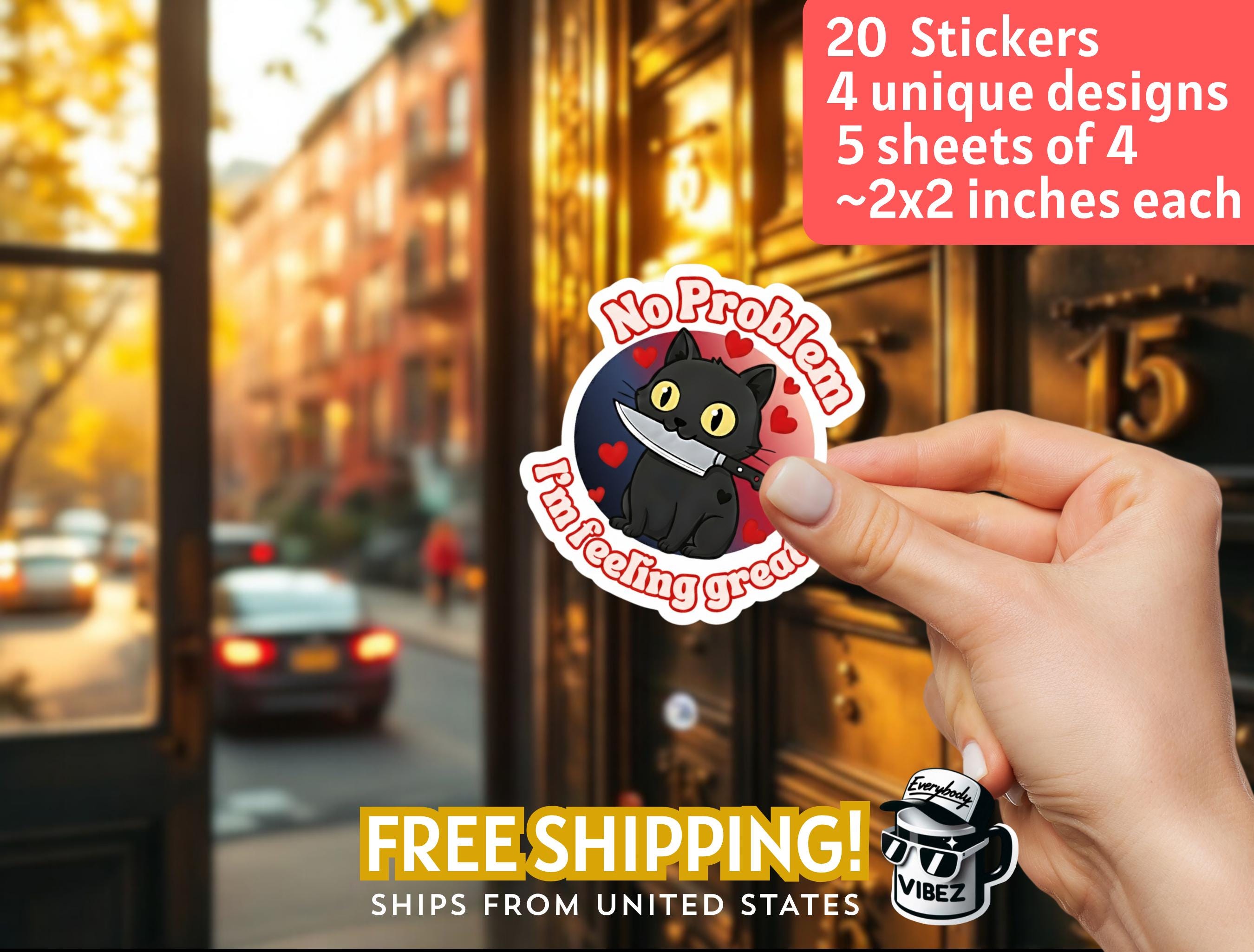 Anxious Cat With Knife 20 Stickers I 