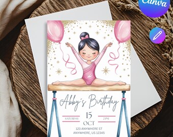 Gymnastics Birthday Invitation: Editable Canva Template (Digital Download)