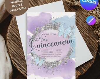 Butterfly Birthday Invitation: Editable Canva Template (Digital)