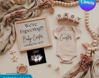 Editable Boho Pregnancy Announcement: Social Media Reveal (PNG)