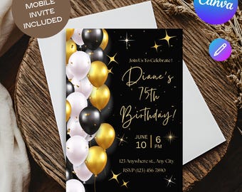 Milestone Birthday Invitation: Editable Canva Template (Digital)