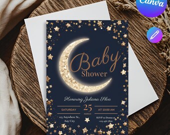 Over the Moon Baby Shower Invitation: Moon & Stars (Digital Invite)