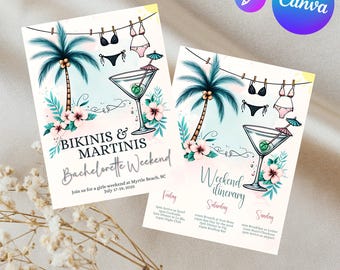 Bikinis and Martinis Bachelorette, Martini Bachelorette, Martinis and Bikinis, Bachelorette Party, Bridal Shower, Itinerary Template