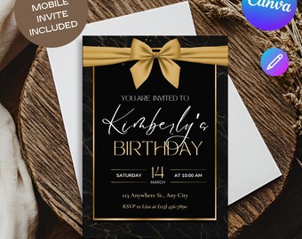 Editable Birthday Invitation Template: Elegant Gold & Black (Digital)