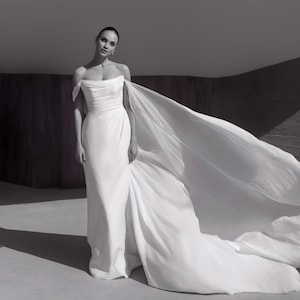 Minimalist with Detachable Draped Off Shoulder Custom Dress - SERENA