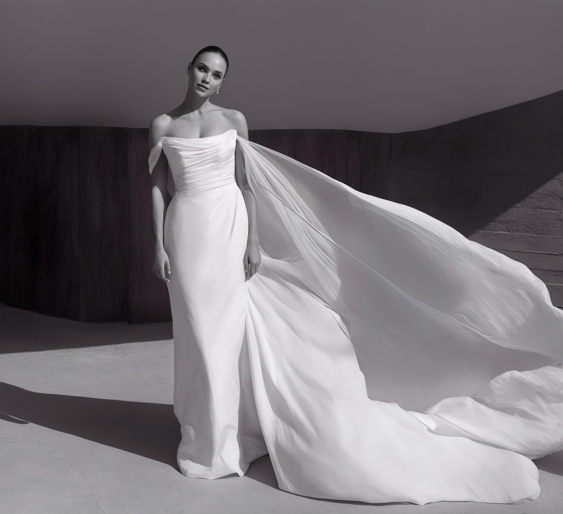 Abito personalizzato minimalista con spalle scoperte drappeggiate