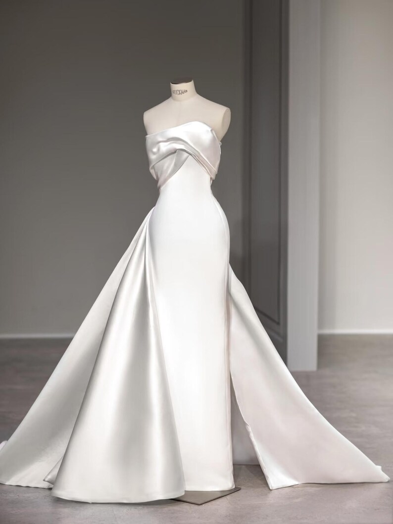 Satin Corset Wedding Dress With Detachable Overskirt | Elegant ...