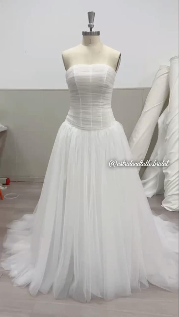 Nelle | Minimal Tulle Bridal Gown | Drop Waist Corset Wedding Dress | Fairy  Elopement or Ceremony Dress | Rehearsal Reception Look