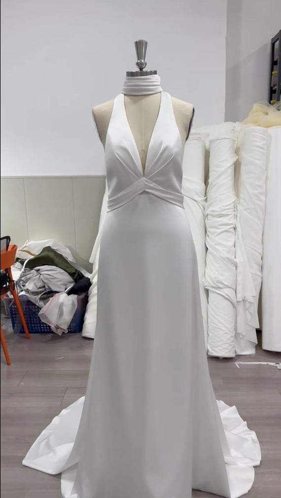 Harper | Cowl Back Satin Wedding Dress | Minimalist Modern Bridal Gown with Court Train Harper | Cowl Back Satin Wedding Dress | Minimalist Modern Bridal Gown with Court Train