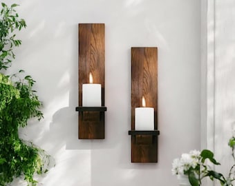Bougeoirs artisanaux en bois rustiques, bougeoir mural en bois, applique murale en bois, ferme, applique murale bougie, lot de 2 supports de pilier de style vintage