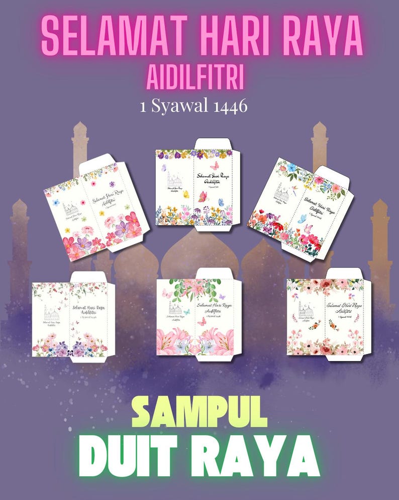 Envelope Raya DIY Sampul Duit Raya (large) Eid Money Envelopes 12 Gorgeous Floral ...