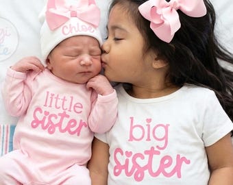 Matching Big Sister Little Sister Outfit, Pink Romper & Bow