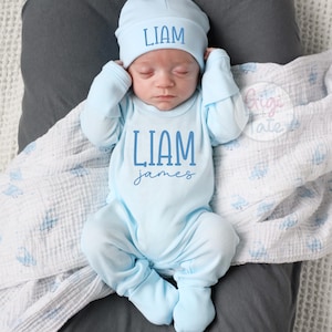 Newborn Boy Coming Home Outfit Baby Boy Gift Newborn Boy Outfit Personalized Baby Boy Outfit Newborn Gift Blue