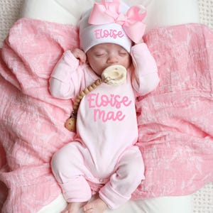 Baby Girl Coming Home Outfit Baby Girl Gift Newborn Girl Outfit Personalized Baby Girl Clothes Newborn Girl Pink Outfit Pink Newborn Bow