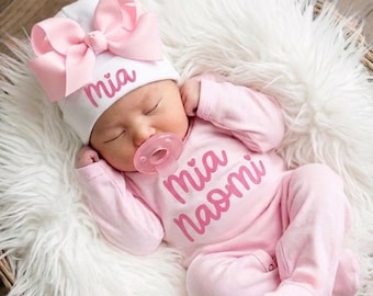 Personalized Baby Girl Coming Home Outfit: Newborn Girl Clothes Pink Bow