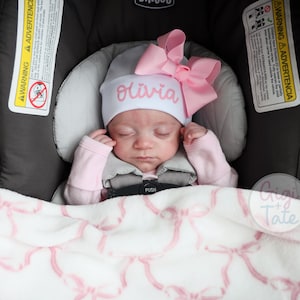 Newborn Girl Coming Home Outfit, Personalized Romper and Pink Bow image 20