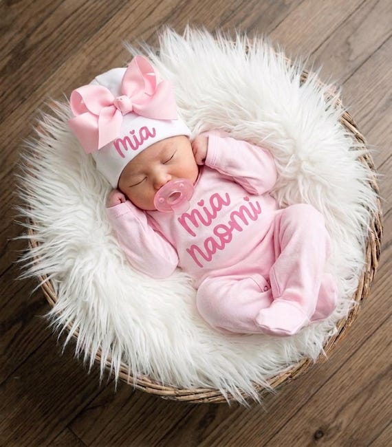 Personalized Baby Girl Coming Home Outfit: Newborn Girl Clothes Pink Bow