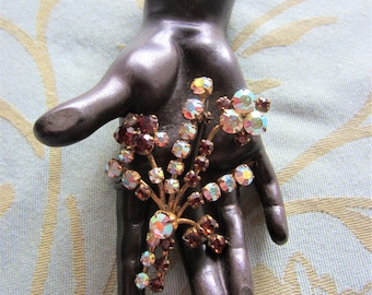 Pretty Vintage Aurora Borealis Floral Brooch