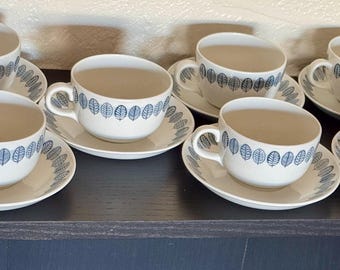 Set of 7 Vintage Arabia Finland Linnea Cups and Saucers