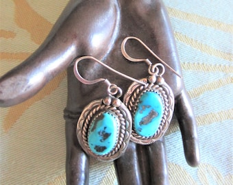 Vintage Sterling Silver and Turquoise Pierced Earrings