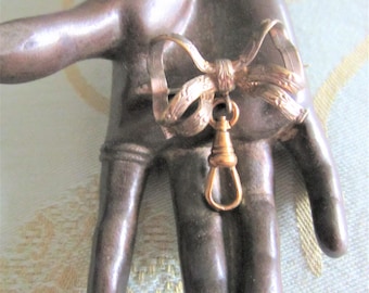 Vintage Gold Ribbon Bow Brooch/Lapel Pin with Dog Clip