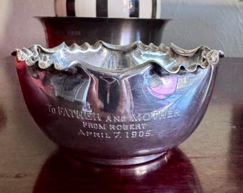 Antique Engraved Inscription Decorative Silver Bowl