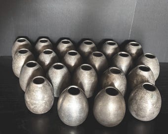 Group of 21 Vintage Petite Egg Shaped Metal Vases