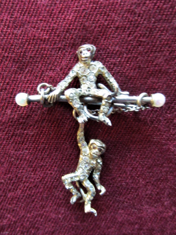 Antique Edwardian Silver and Paste Double Monkey B