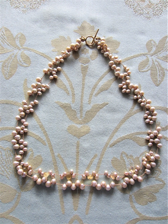 Vintage Double Strand Pearl and Citron Briolette … - image 1