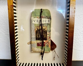 Signed Graceann Warn Venice Mixed Media Collage, Cities Series
