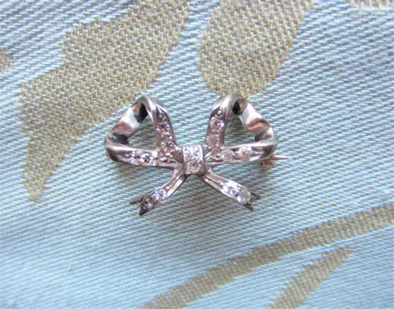 Antique Sterling Silver Ribbon Bow Brooch - image 3