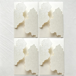 Ivory White Embossed Floral Wedding Invitation Outer Jacket Sleeve for 5x7 Invite Cards image 5