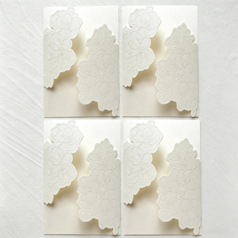 Ivory White Embossed Floral Wedding Invitation Outer Jacket Sleeve for 5x7 Invite Cards image 5