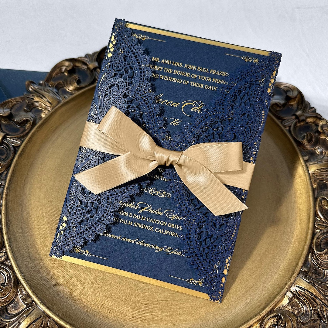 Navy And Gold Wedding Invitations