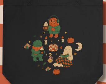 Halloween Ghost Organic Cotton Tote Bag: Cozy Fall Design