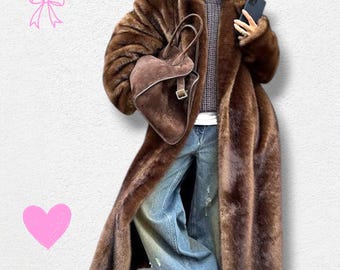 Vintage Full Length Russell Taylor Signature Faux Fur Coat, Small