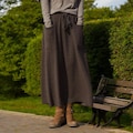 Cashmere Wool Maxi Skirt for Women, High Waist Knitted Winter Skirt with Pockets, Warm A-Line Long Skirt, Stretchy Casual Fall Skirt product logo